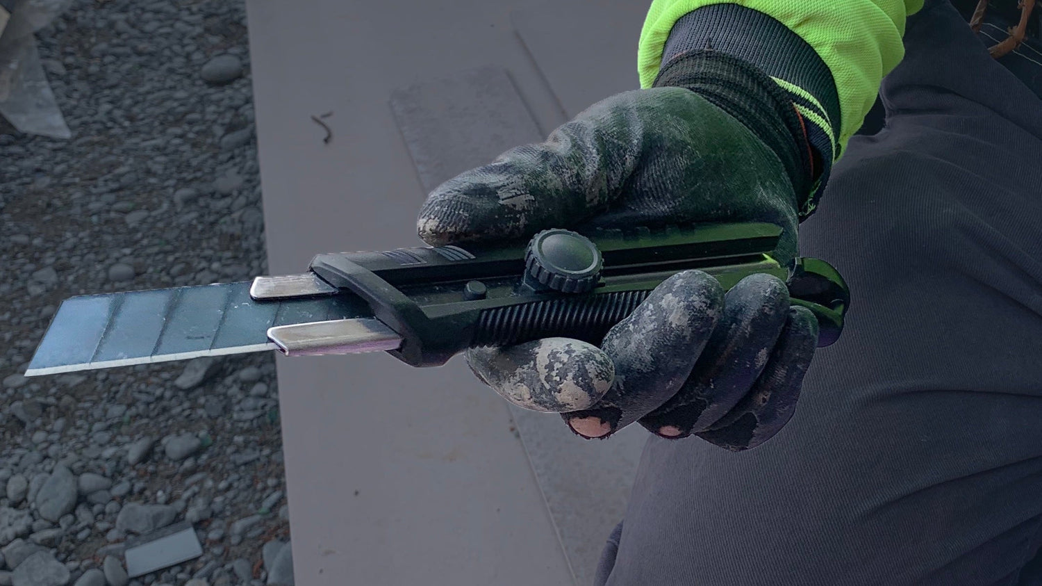 Close up shot of KDS H-16 Knife in tradies hand