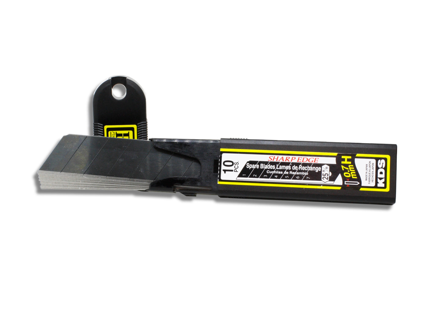 Tradegear Online's KDS 25mm EVO Black Blades in open storage case with 10x blades visible